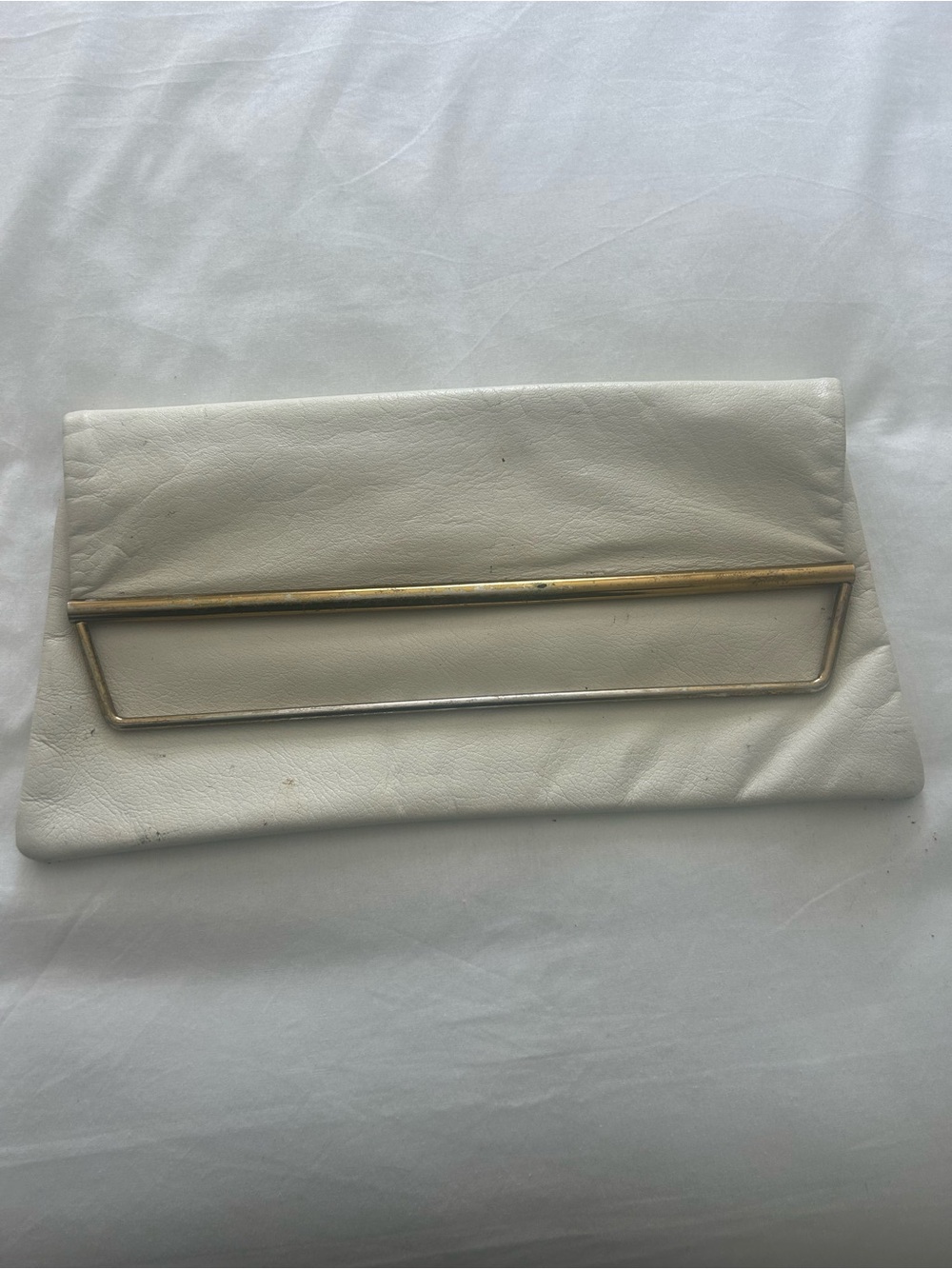 Minimal White Leather Clutch with Gold Accent